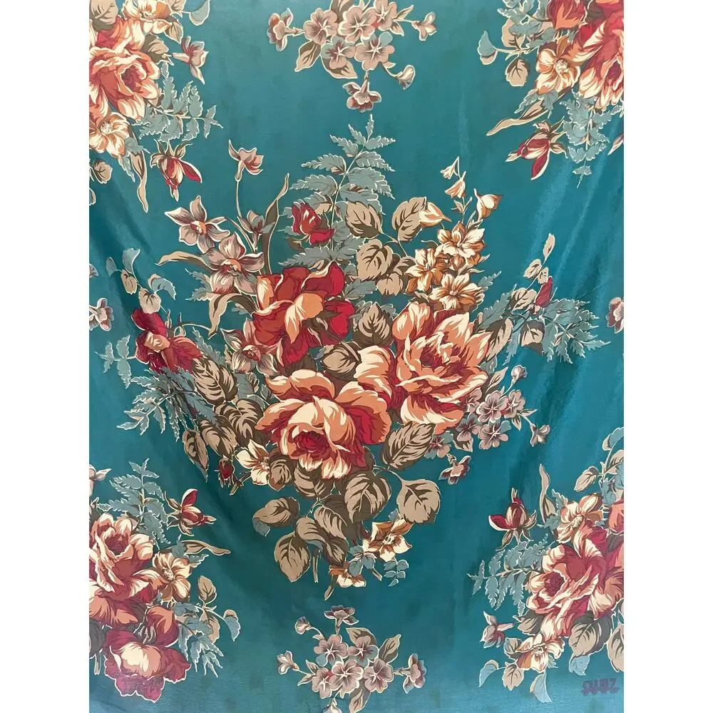Vintage Club 7 Floral Scarf Emerald Green 30 Inch Square